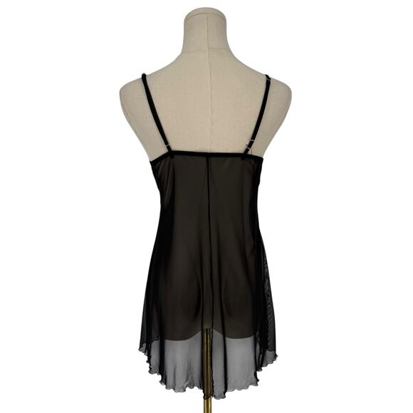Fredericks of Hollywood Vintage Babydoll Camisole Sheer Lace Trim Slip Black Y2K - Picture 3 of 5